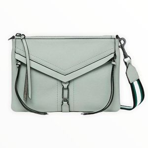 Botkier Trigger Flat Zip Crossbody Bag Detachable Nylon Strap in Soft Sage NWT